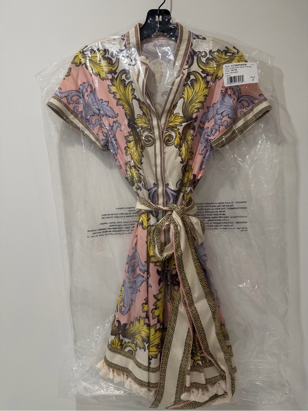 Daydreamer Pink Baroque-Print Tie-Waist Mini Dress